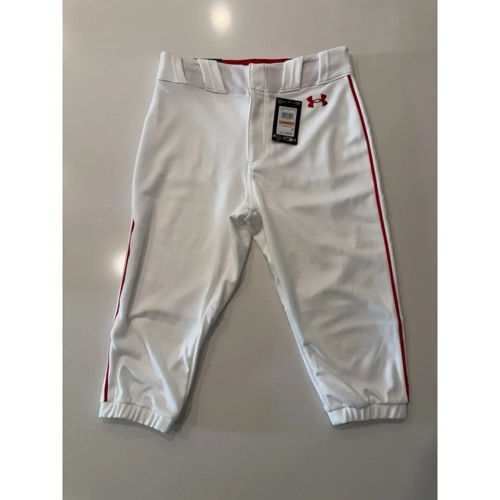 Under Armour Utility Pro Piped Knicker Baseball Pants White Red Mens S 1378697